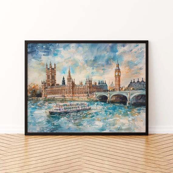 London Watercolor Poster Landscape Wall Art Hanging Home Dcor Gift Lovers United Kingdom