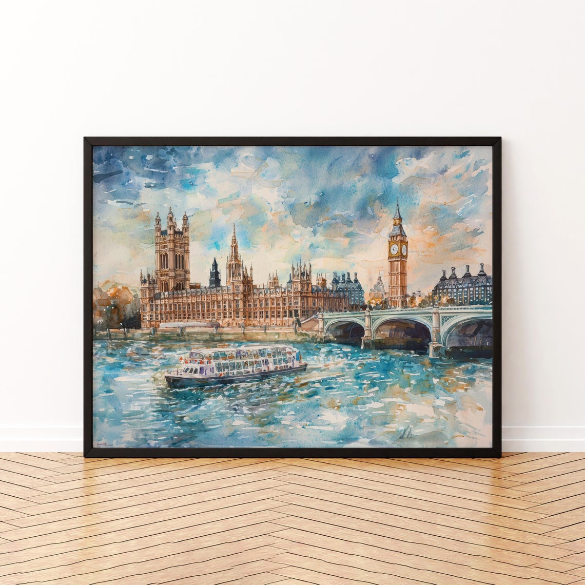London Watercolor Poster Landscape Wall Art Hanging Home Dcor Gift Lovers United Kingdom