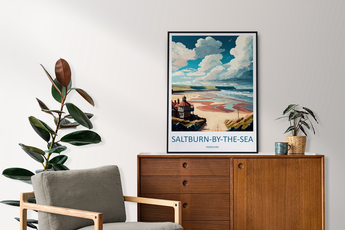 Saltburn by the Sea Yorkshire Beach Retro Seaside Travel Poster - Image 2