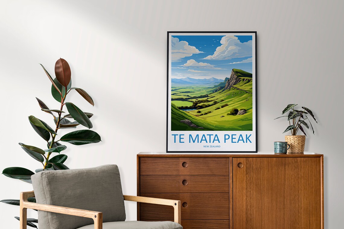 Te Mata Peak Green Valley Ridgeline New Zealand Travel Poster - Image 2