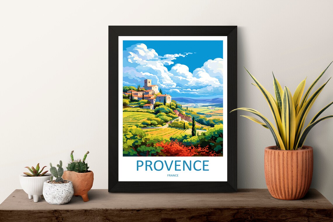 Provence France Sunlit Hilltop Village Vineyard Countryside Poster - Image 3