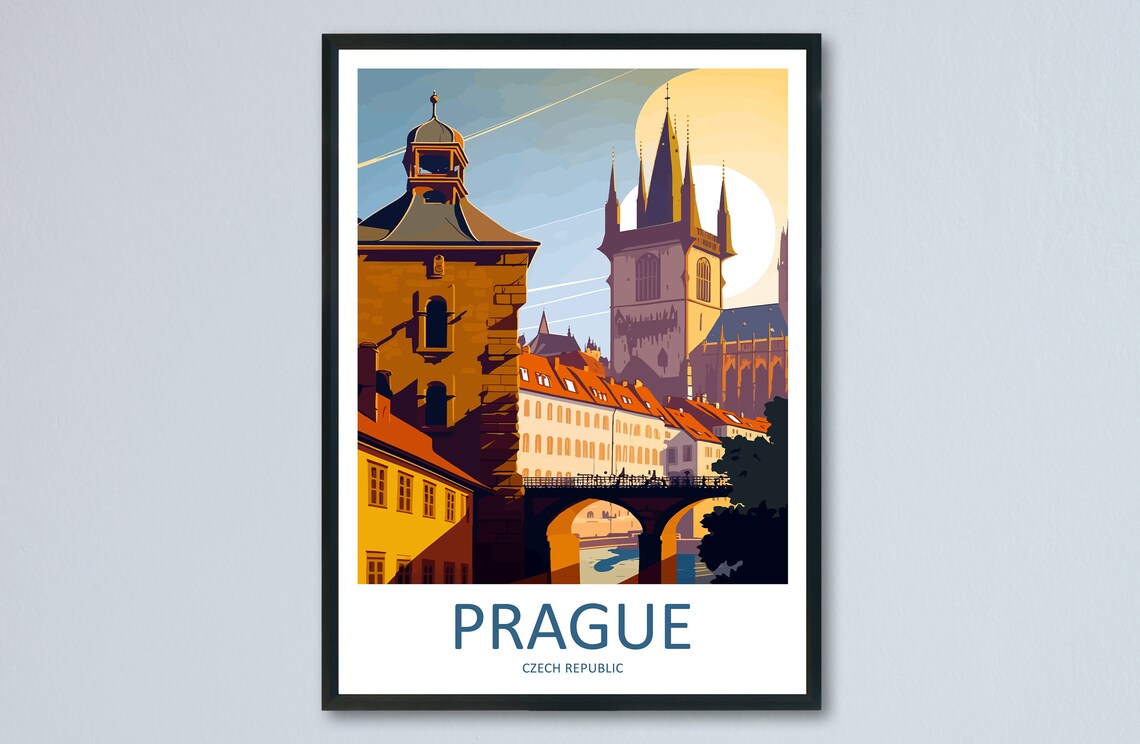 Prague Old Town Bridge Towers at Golden Light Europe Travel Poster