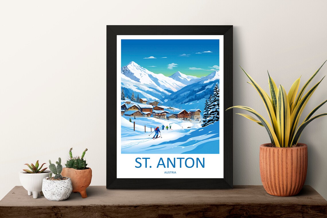St Anton Austria Alpine Ski Village Snowy Vintage Travel Poster - Image 3
