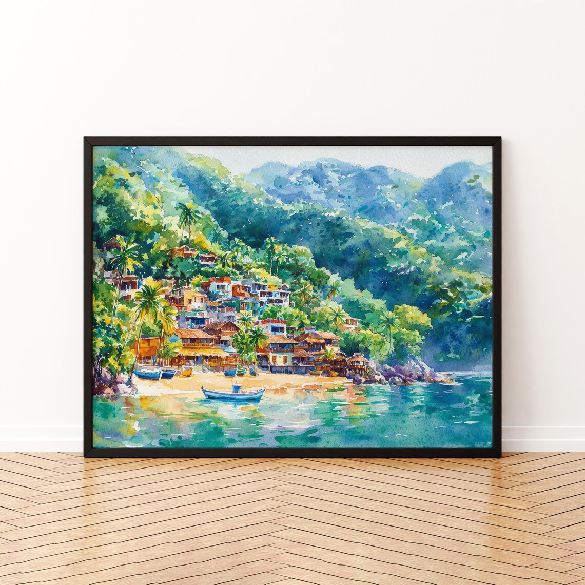 Yelapa Mexico Tropical Beach Village Watercolor Coastal Art Poster