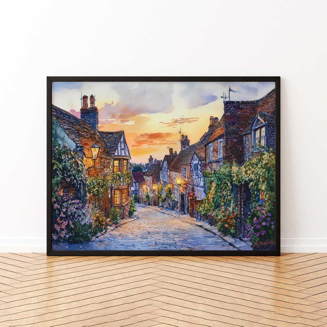 Rye England Watercolor Travel Poster, Sussex Town