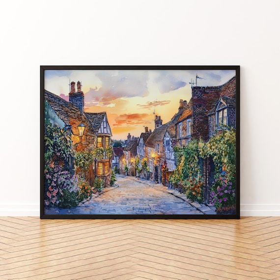 Rye England Watercolor Travel Poster, Sussex Town