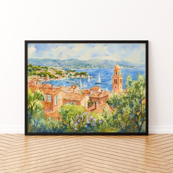 Sainttropez Watercolor Poster, France Travel Poster