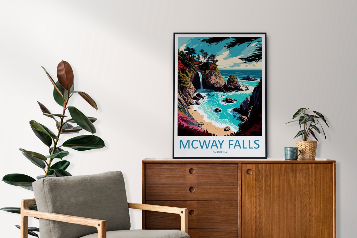 McWay Falls California Waterfall Beach Cove Cliff Travel Poster - Image 2