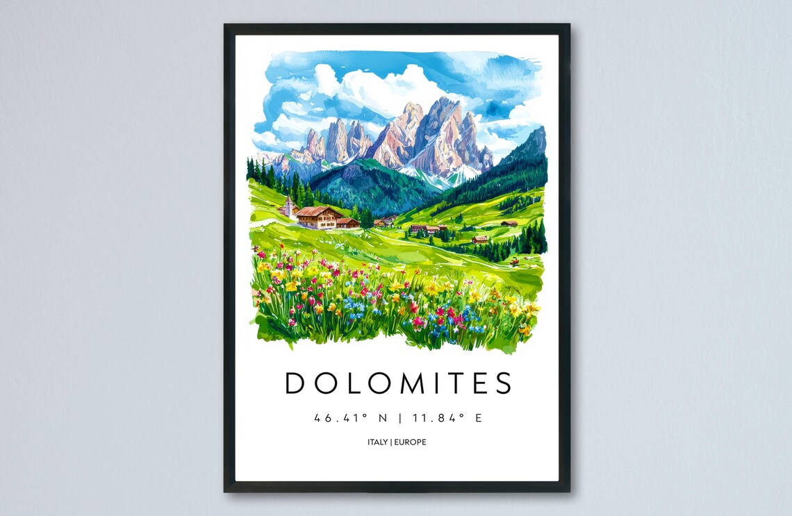 Dolomites Alpine Peaks Wildflower Meadow Italy Travel Poster