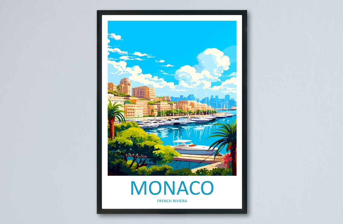 Monaco French Riviera Harbor Yachts and Waterfront Skyline Poster