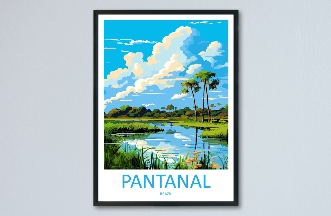 Pantanal Brazil Wetland Palms Lagoon Nature Vintage Travel Poster