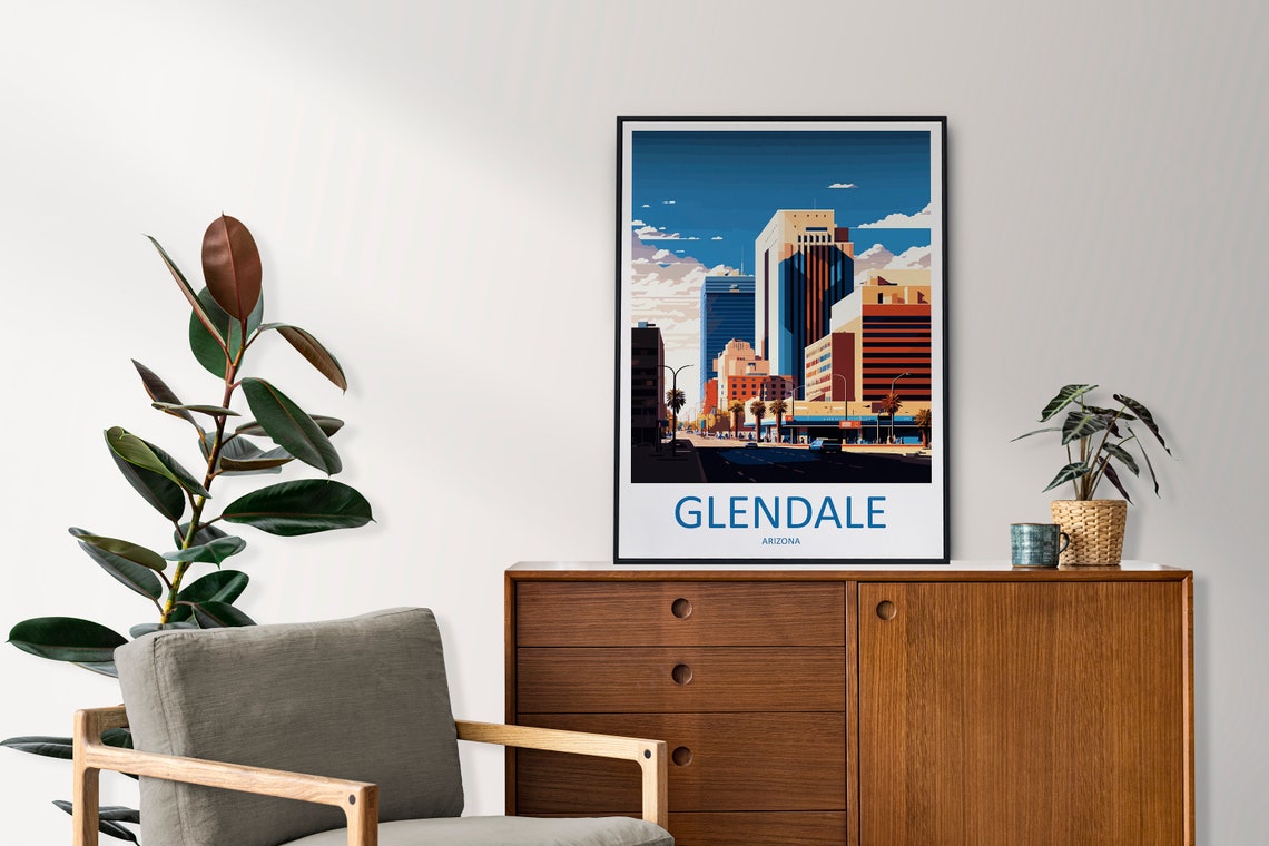 Glendale Arizona Downtown High Rise Sunset Illustration Poster - Image 2