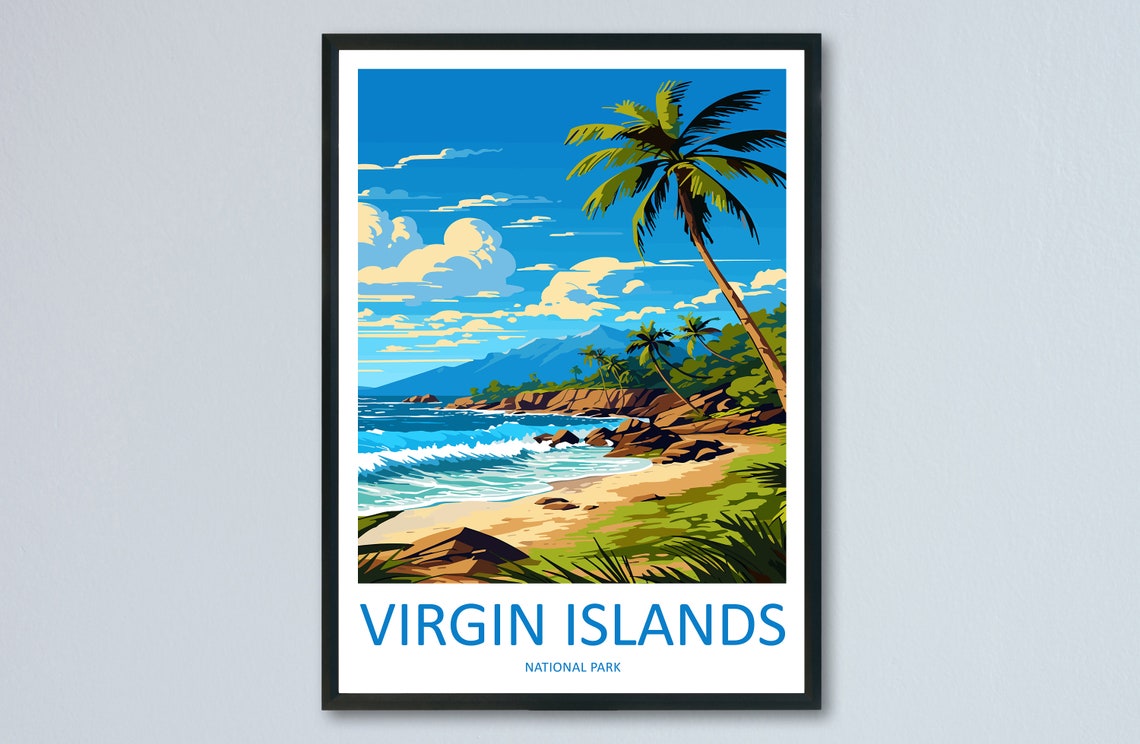 Virgin Islands National Park Beach Palms Caribbean Travel Poster