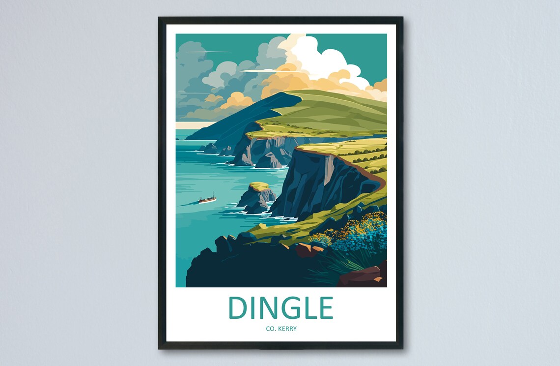 Dingle Peninsula Travel Poster, Ireland Landscape Art