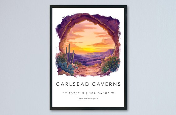 Carlsbad Caverns Watercolor Poster Travel Print New Mexico Wall Art Decor Cave Landscape Subterranean Scene
