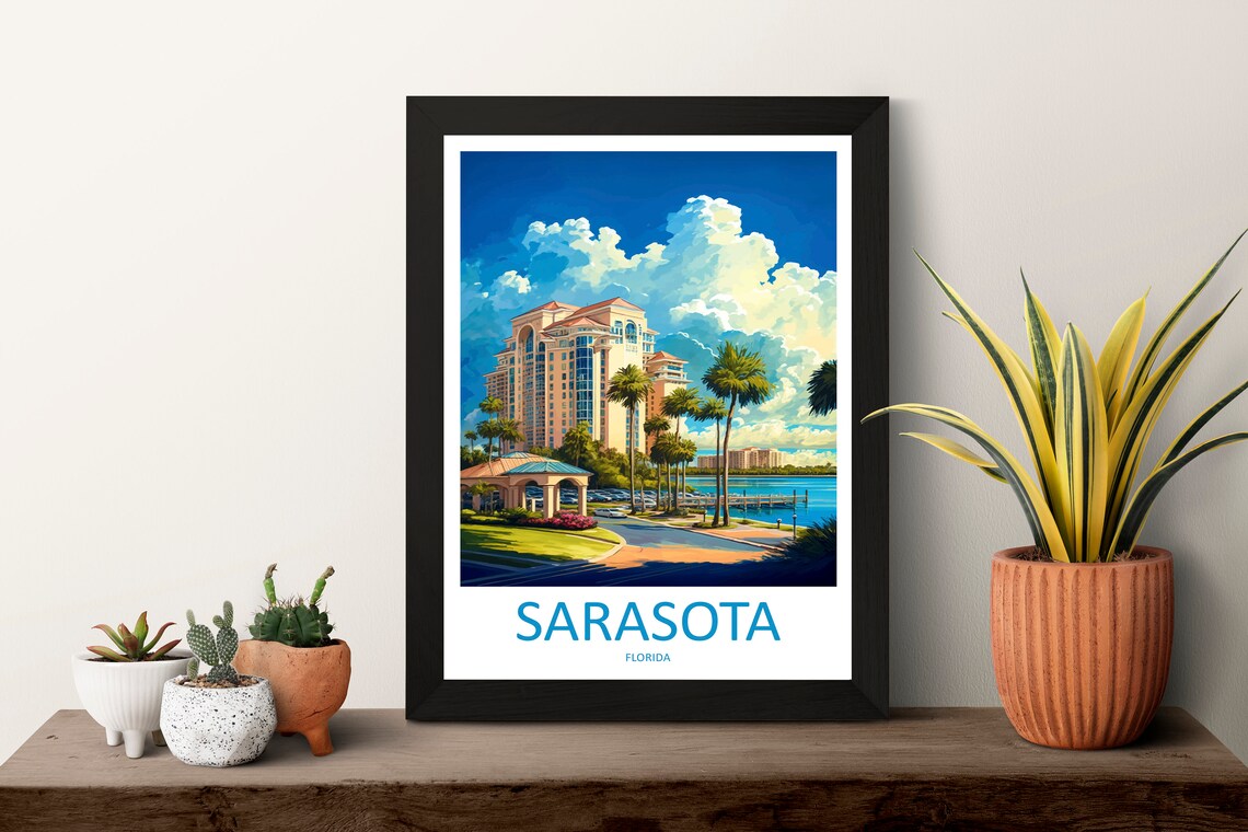 Sarasota Florida Beachfront Palms Marina Evening Sky Travel Poster - Image 3
