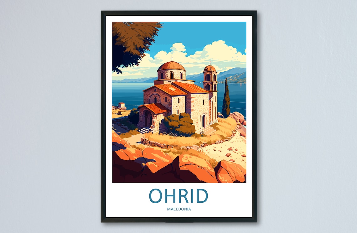 Ohrid Travel Print, Lake Ohrid Church Art Print