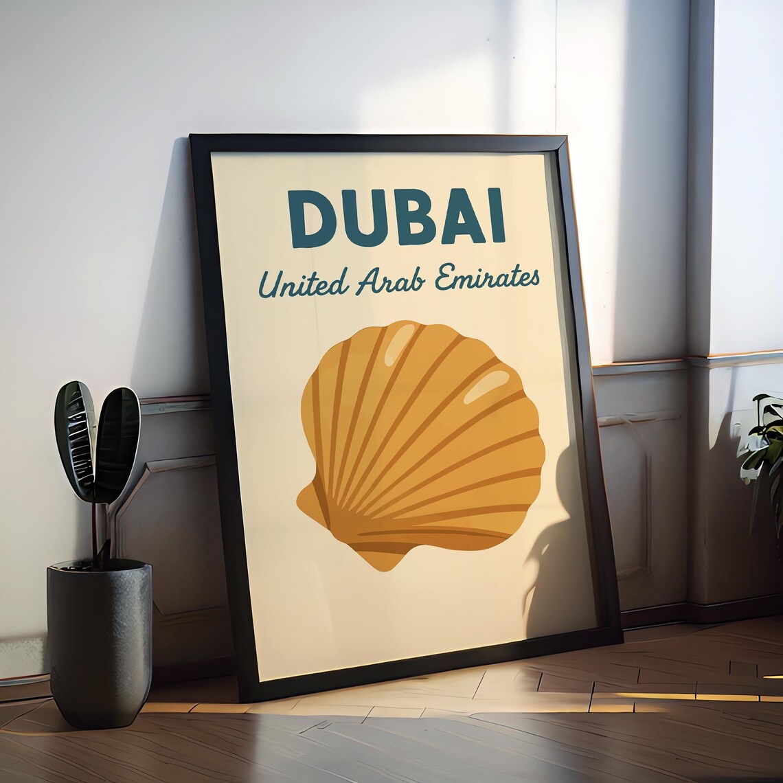 Dubai United Arab Emirates Golden Scallop Shell Travel Poster