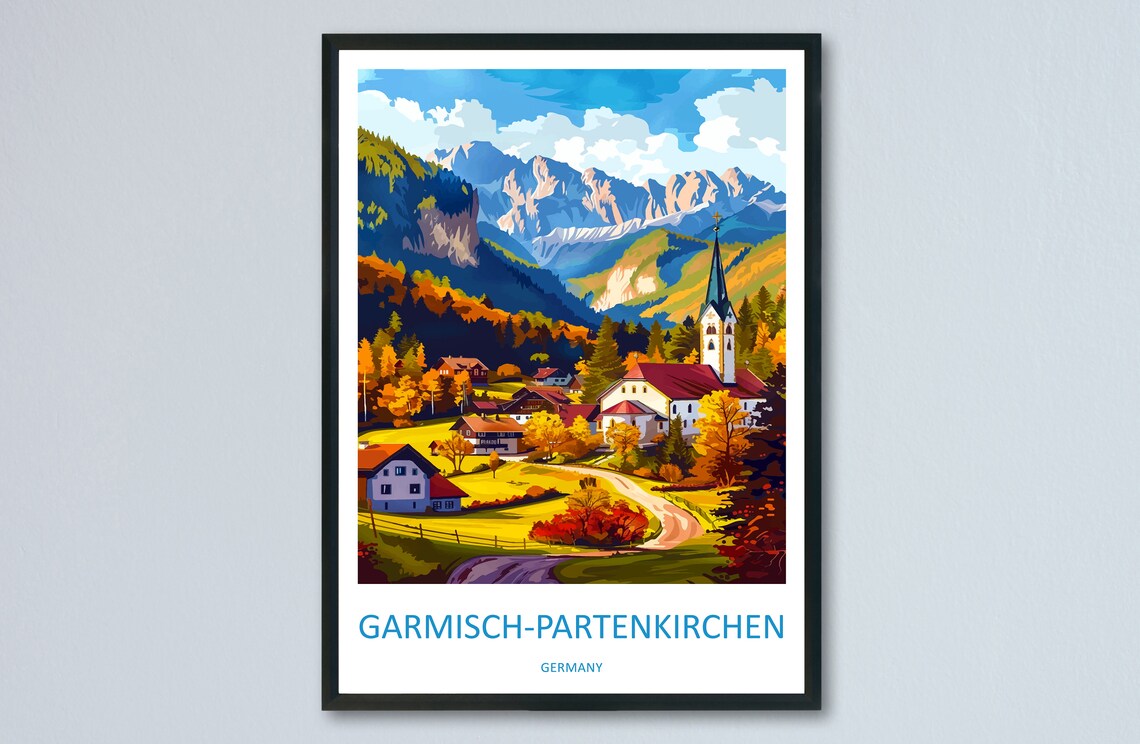 Garmisch-Partenkirchen Bavarian Alps Village Autumn Travel Poster