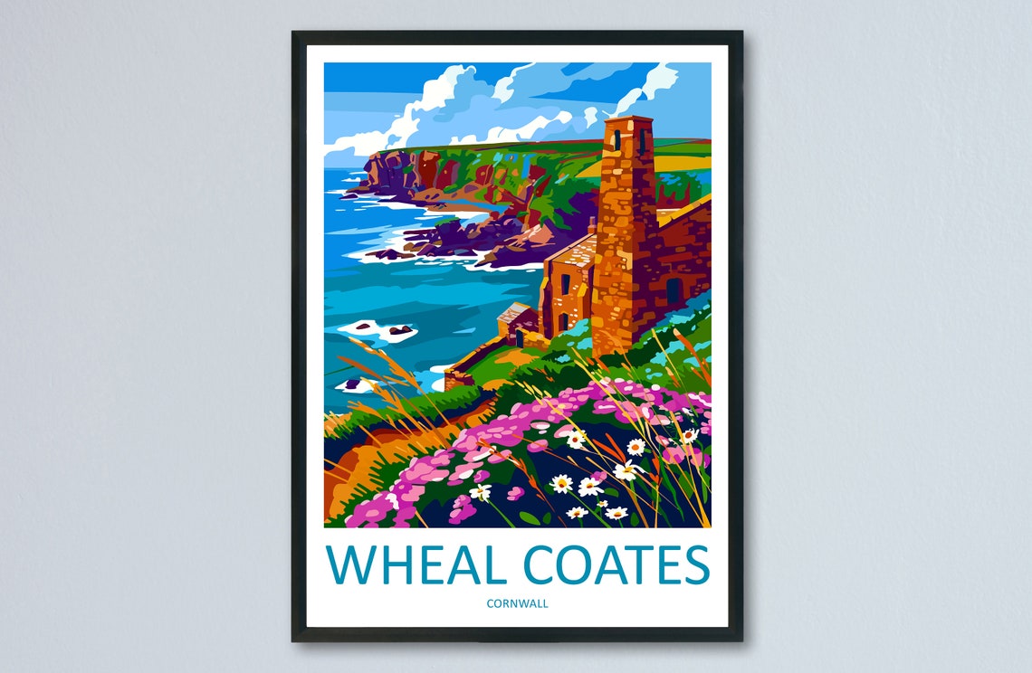 Wheal Coates Cornwall Tin Mine Cliffs Wildflowers Scenic Poster