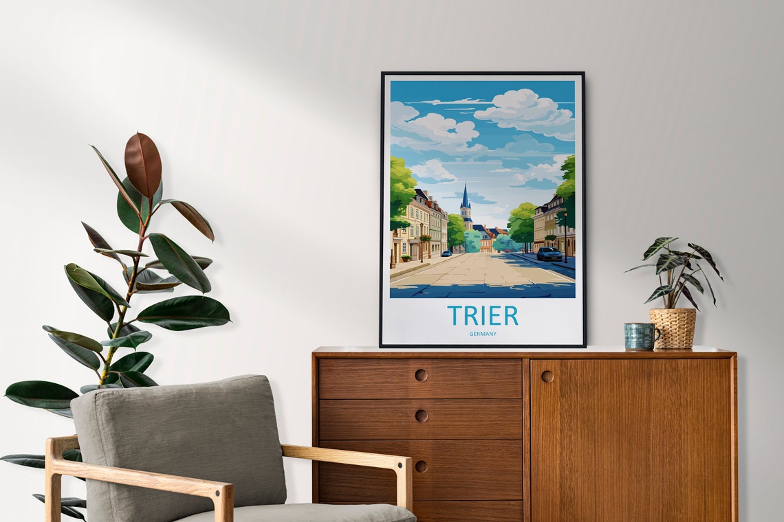 Trier Germany Tree Lined Avenue Church Spire Germany Travel Poster - Image 2
