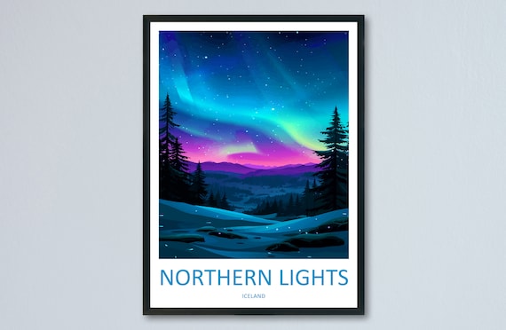 Northern Lights Travel Poster, Aurora Borealis