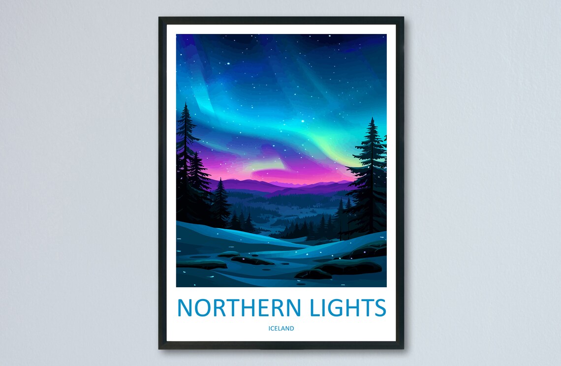 Northern Lights Travel Poster, Aurora Borealis