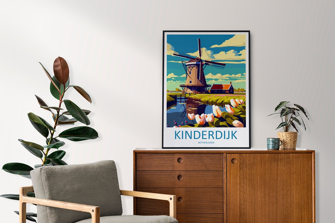 Kinderdijk Travel Poster, Netherlands Landmark - Image 2