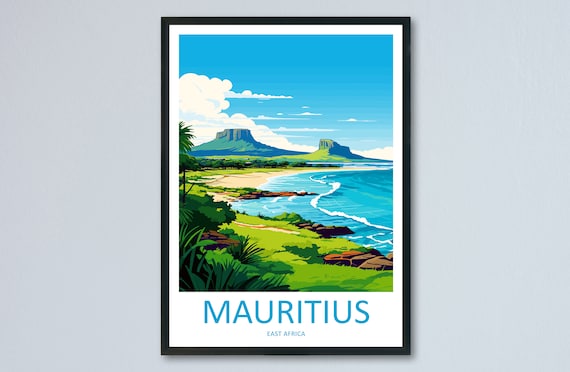 Mauritius East Africa Coastal Mountains Island Travel Poster