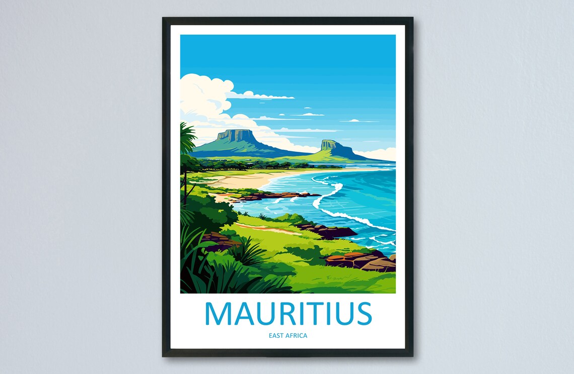 Mauritius East Africa Coastal Mountains Island Travel Poster