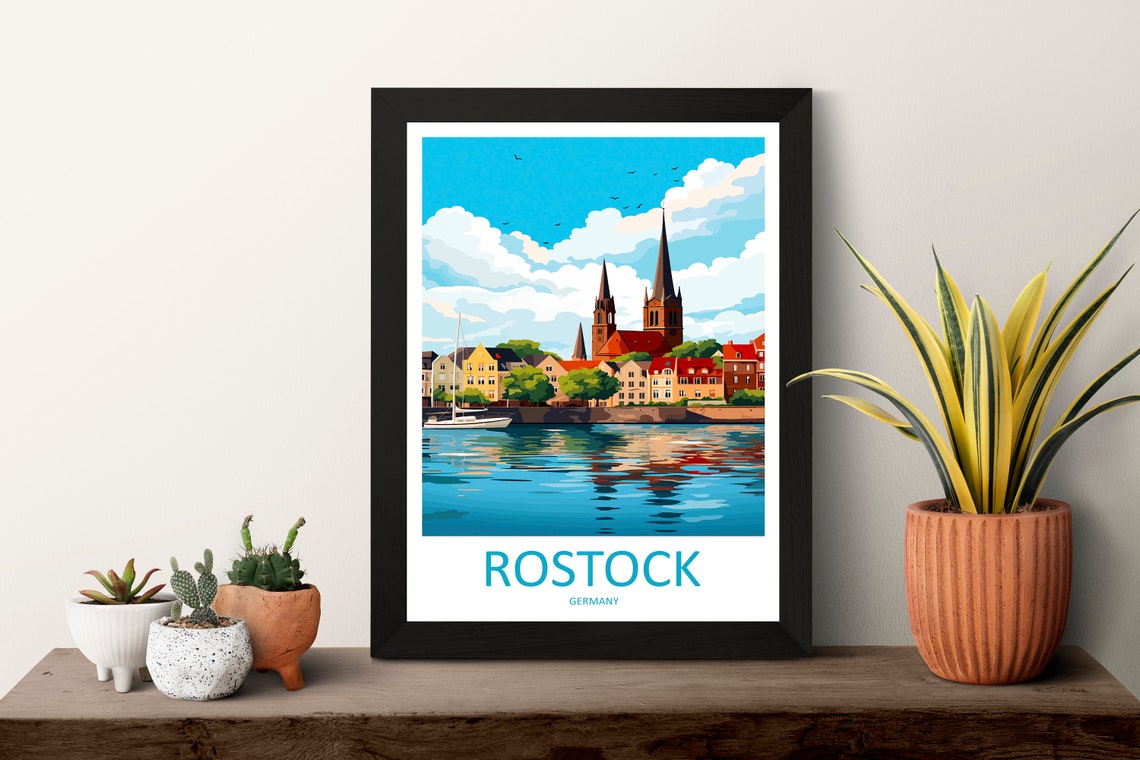 Rostock Germany Harbor Waterfront Historic Churches Travel Poster - Image 3
