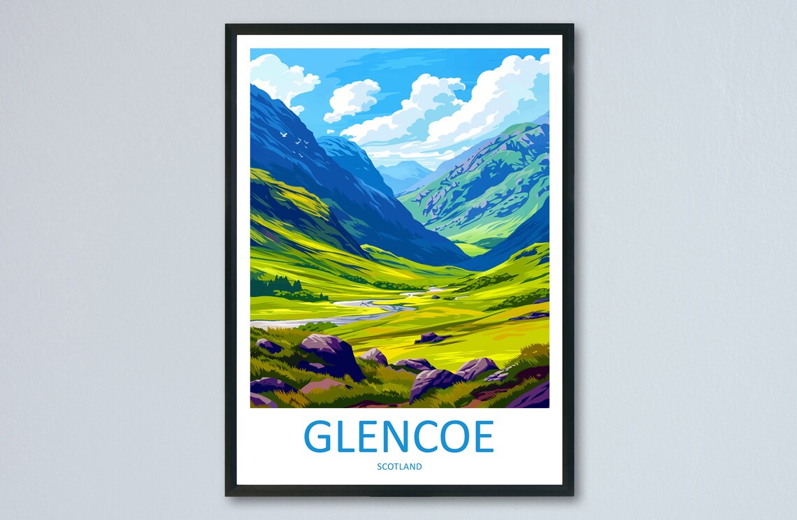 Glencoe Travel Poster, Scotland Wall Art Print