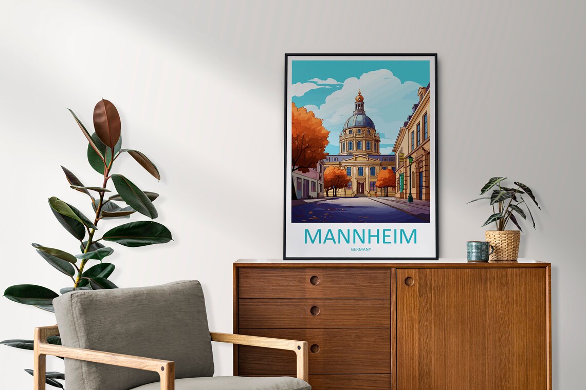 Mannheim Germany Domed Landmark Autumn Street Vintage Travel Poster - Image 2