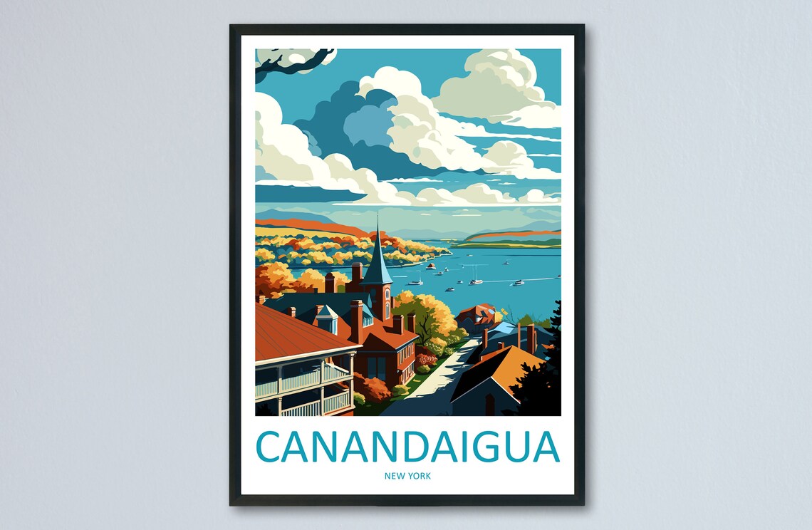 Canandaigua New York Lakeside Town Autumn Scene Travel Poster