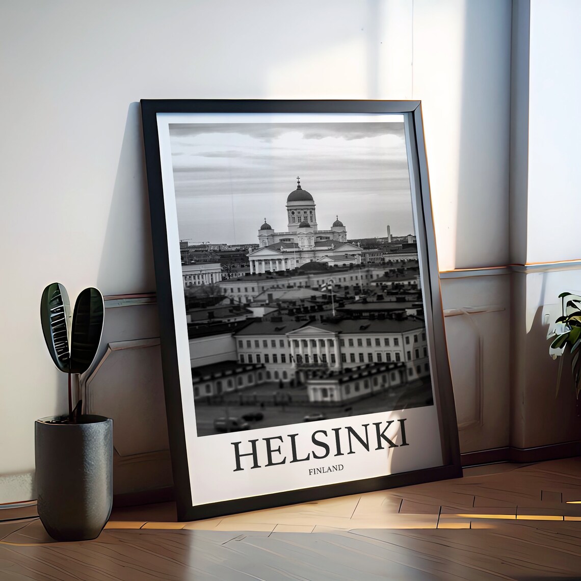 Helsinki Finland Cathedral Dome Black and White City View Poster - Image 2