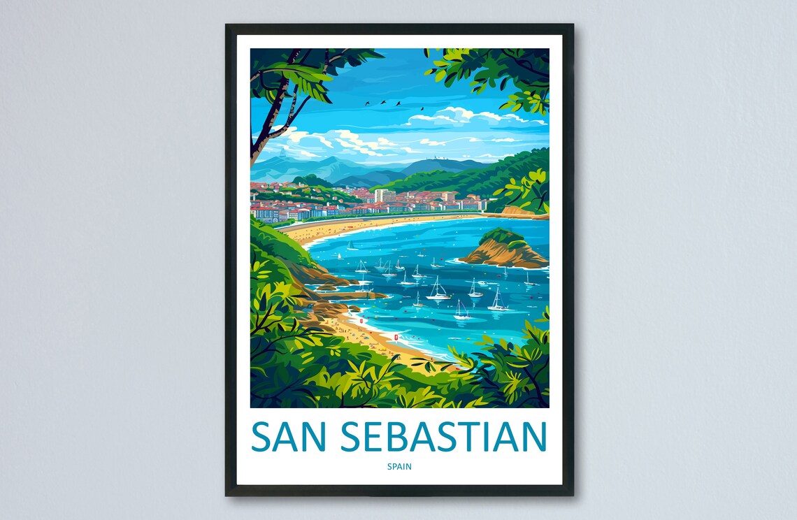 San Sebastian Travel Poster, Spain Place Print