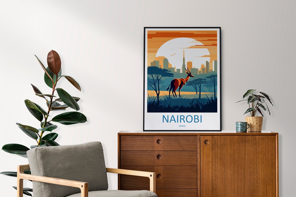 Nairobi Kenya Golden Sunset Skyline Antelope Safari Travel Poster - Image 2