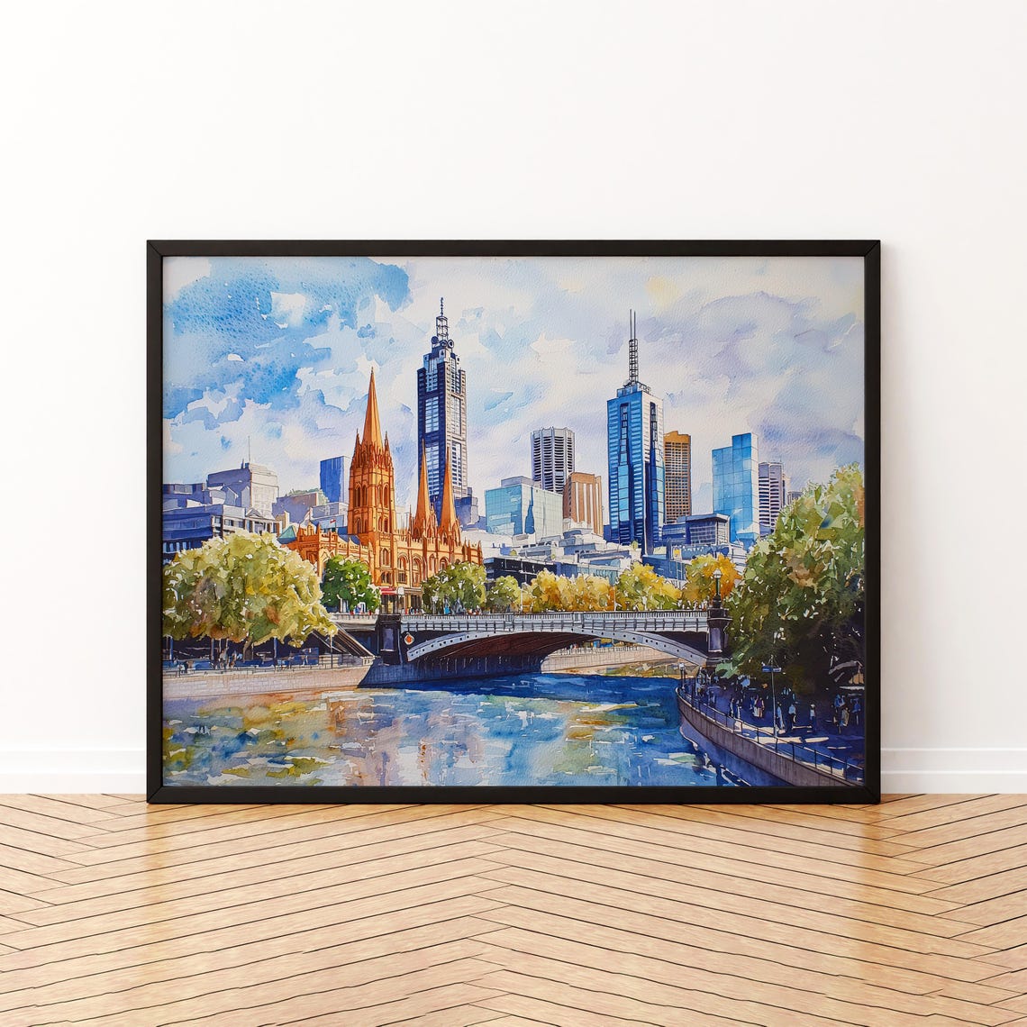Melbourne Watercolor Poster Landscape Wall Art Hanging Home Dcor Gift Lovers Australia