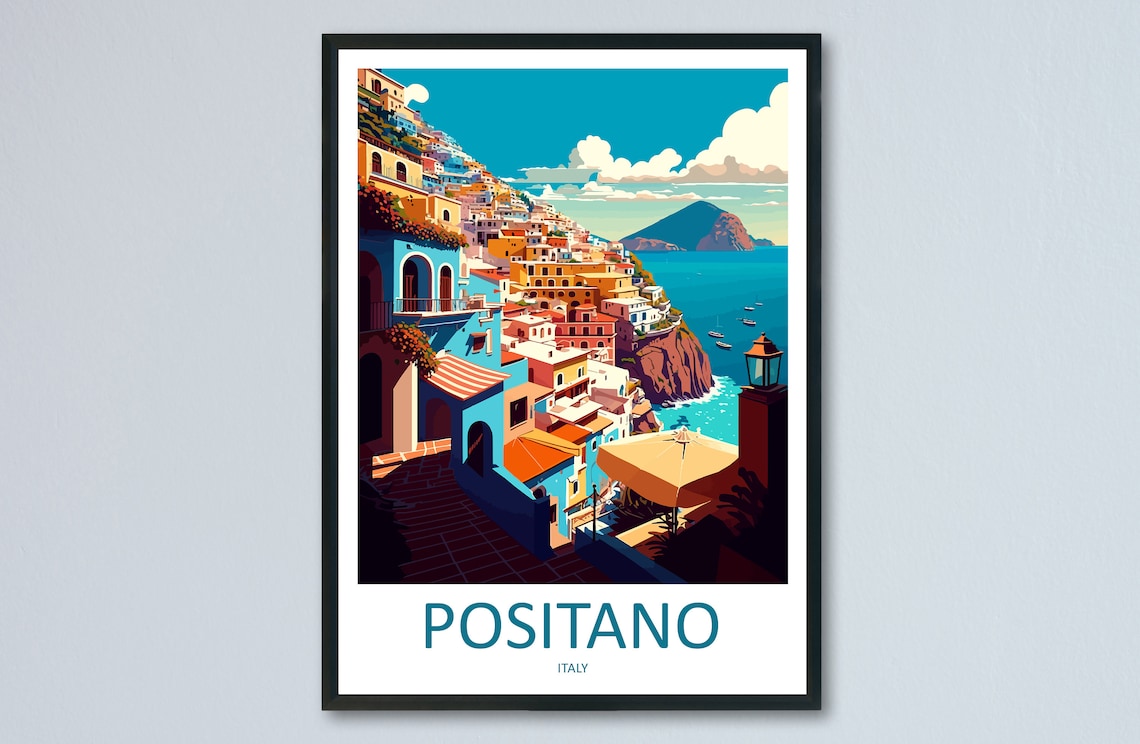 Positano Travel Poster, Italy Wall Art Print