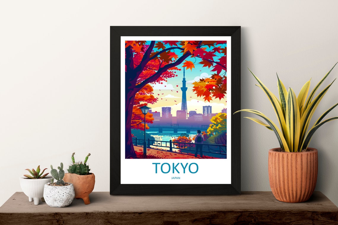 Tokyo Japan Autumn Travel Poster with Skytree and Maple Leaves - Image 3