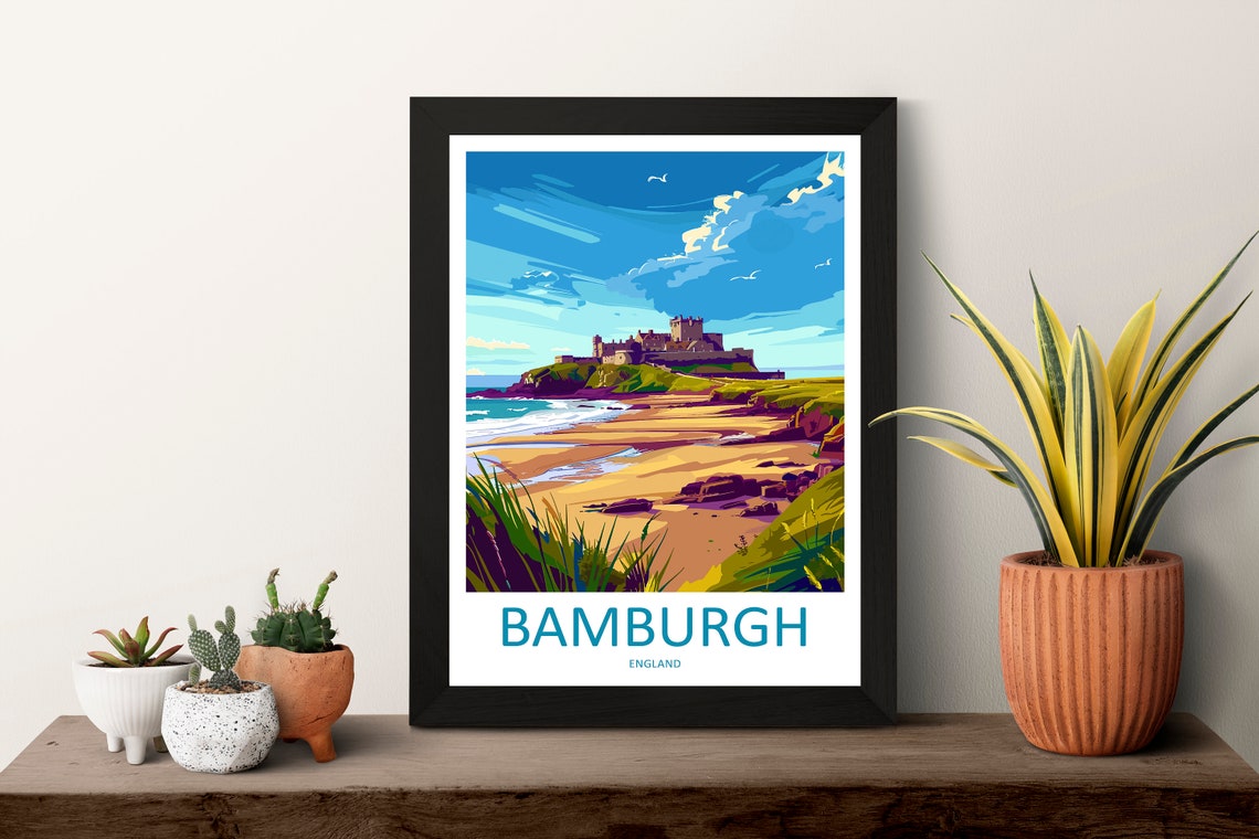 Bamburgh England Castle Sunny Beach Variant Minimal Travel Poster - Image 3
