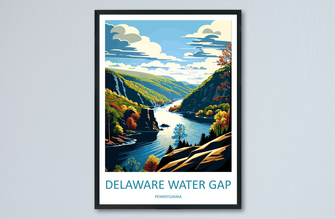 Delaware Water Gap Pennsylvania Autumn River Gorge Art Poster