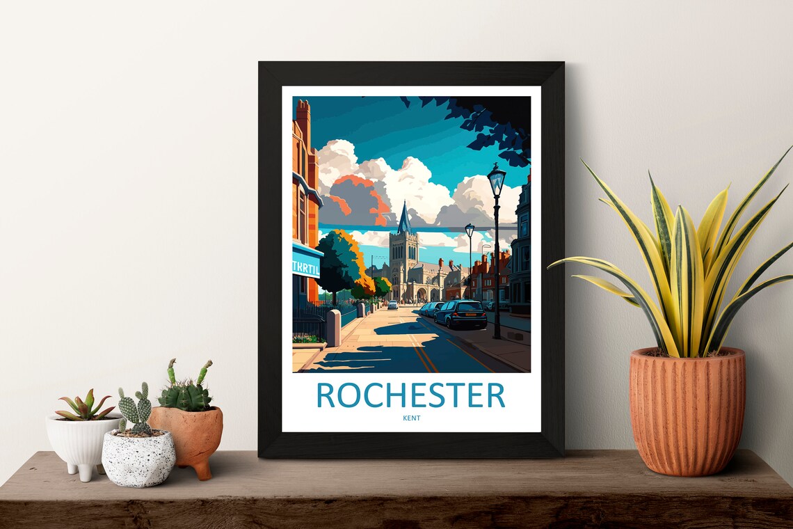Rochester Kent England Historic Cathedral Street Sunny Travel Poster - Image 3