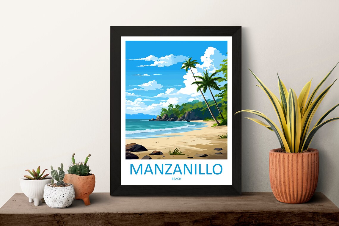 Manzanillo Beach Costa Rica Sandy Shore Palms Vintage Travel Poster - Image 3