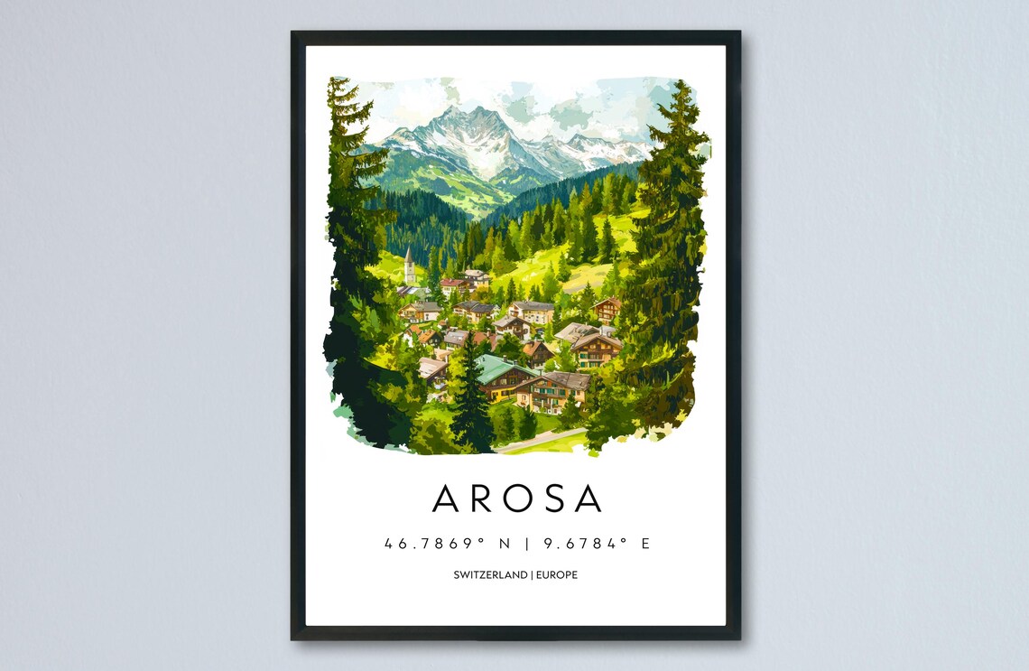 Arosa Switzerland Summer Pines Watercolor Alpine Village Poster