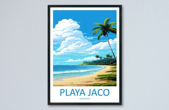 Playa Jaco Tropical Beach Palm Trees Vintage Costa Rica Travel Poster
