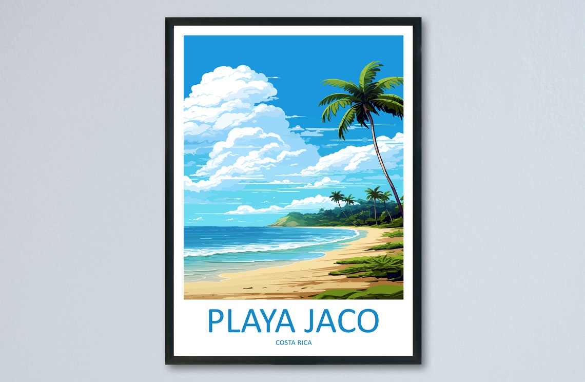Playa Jaco Tropical Beach Palm Trees Vintage Costa Rica Travel Poster