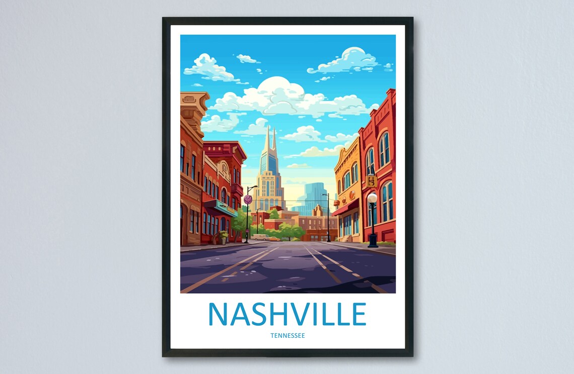 Nashville Tennessee City Street Historic Buildings Travel Art Poster