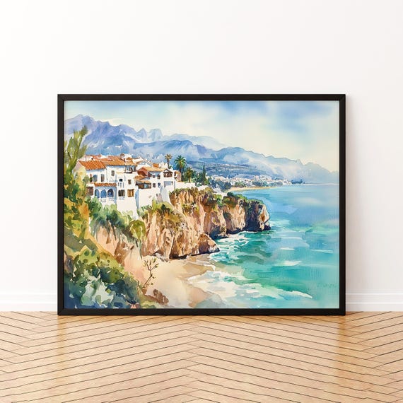 Nerja Watercolor Poster Wall Art Hanging Home Dcor Gift Lovers Spain
