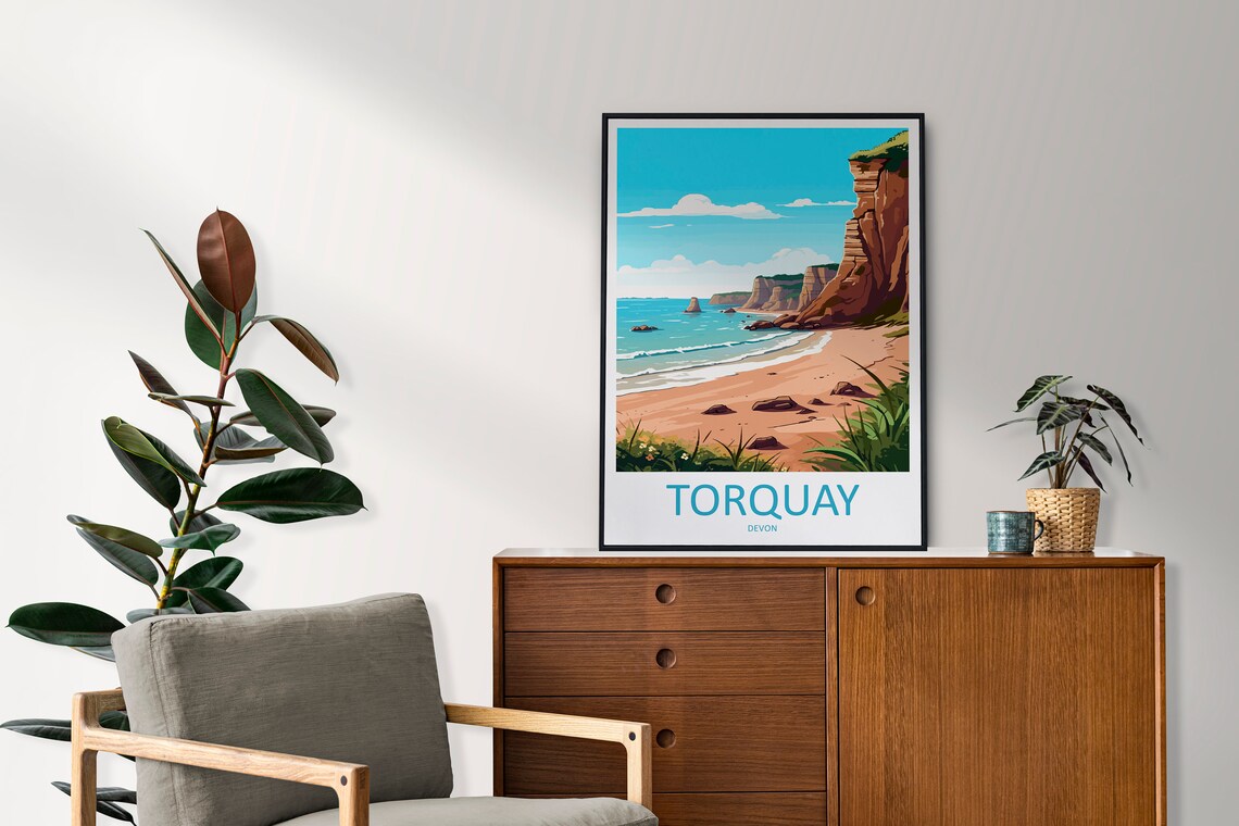 Torquay Cliffs Travel Poster, England Wall Art - Image 2